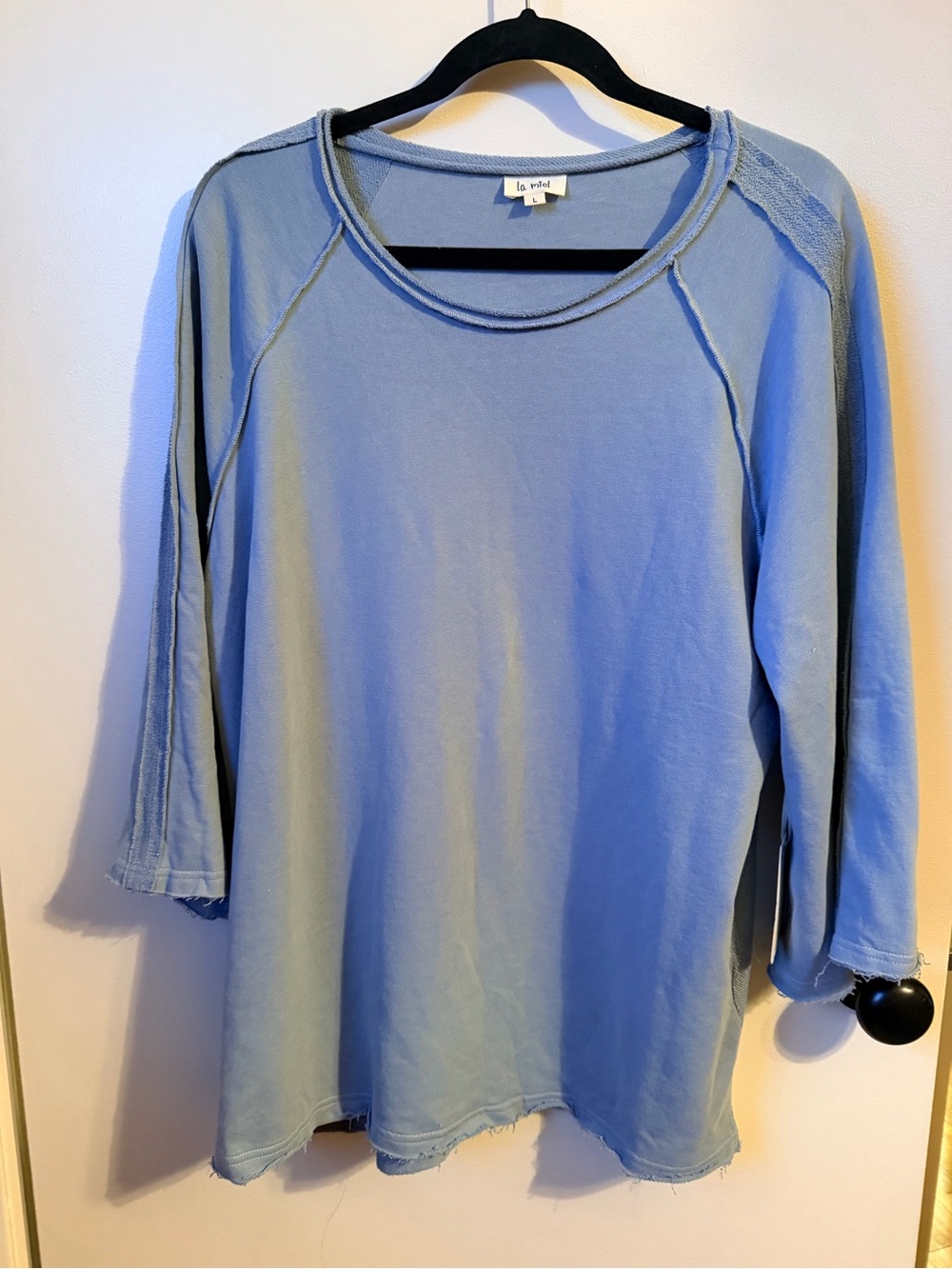 NWT La Miel Light Blue Women's Lightweight 3/4 wide sleeve sweatshirt Sz. L